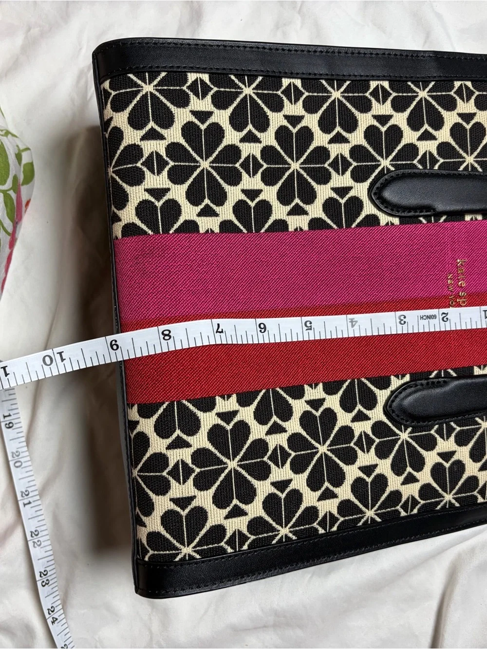 kate spade Black & Cream Floral Canvas Tote with Fuchsia Center Stripe
